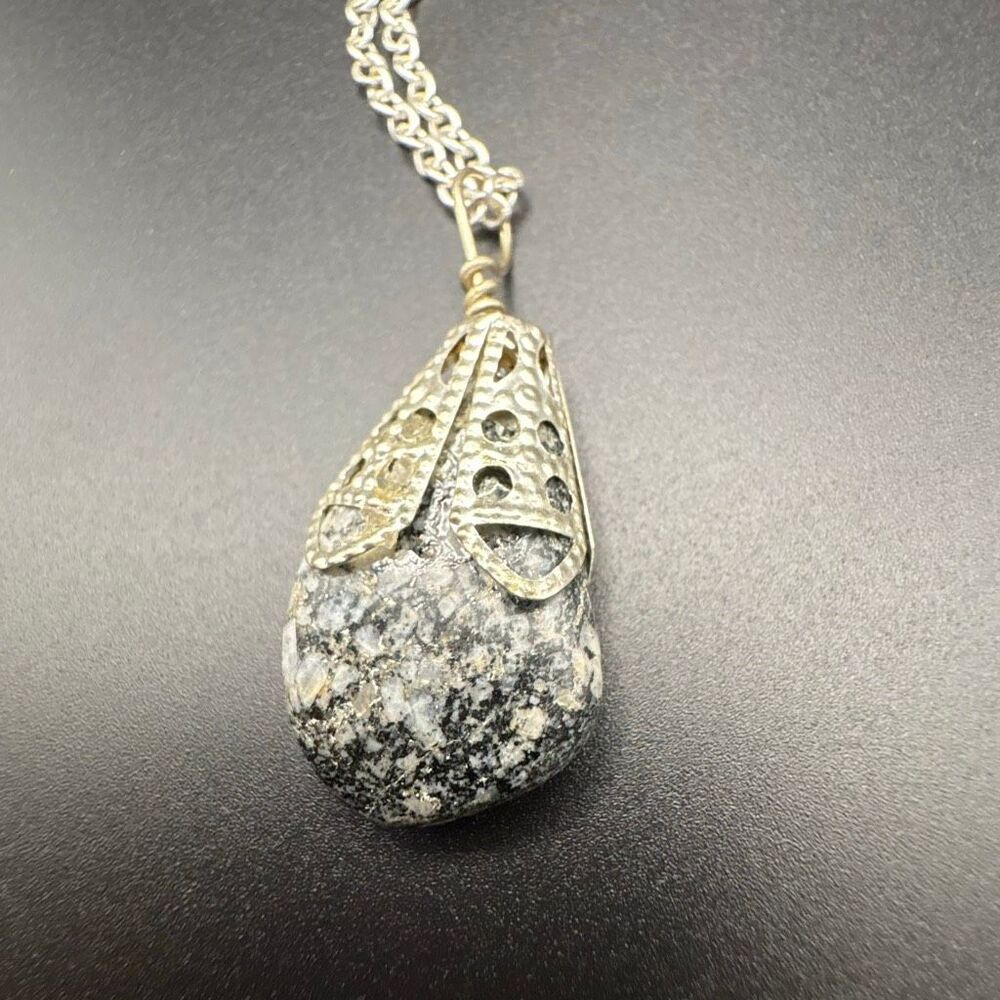 Silver and Gray Granite Pendant, 18”, NEW